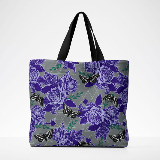 Market Tote - Moth Roses - Moonbeam