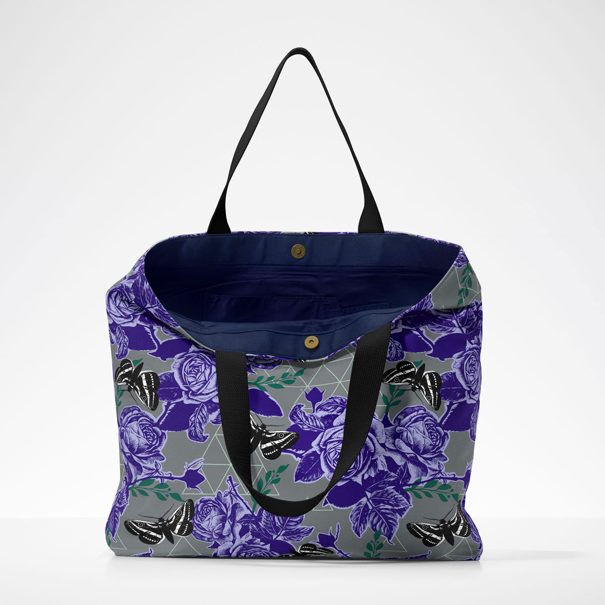 Market Tote - Moth Roses - Moonbeam