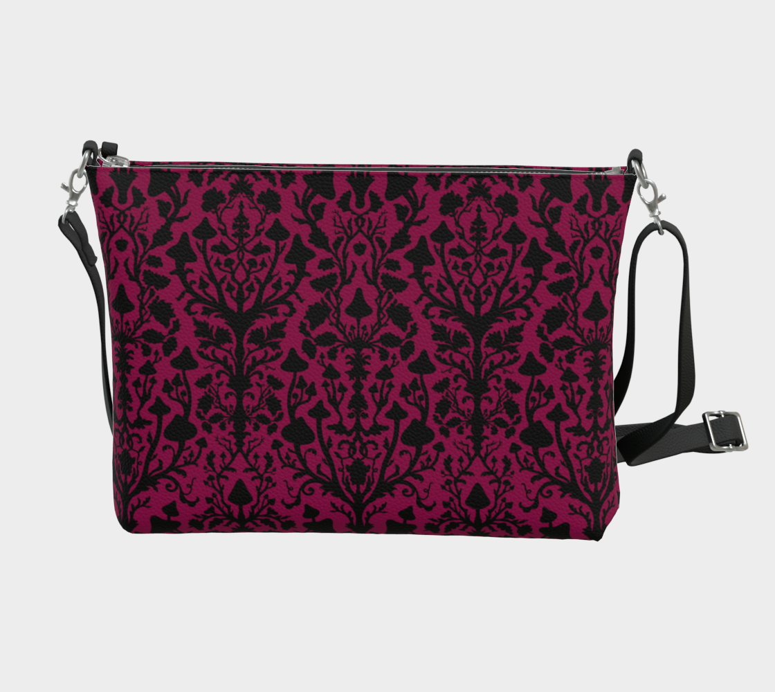 Vegan Leather Crossbody Bag - Mushroom Damask - Crimson Peak