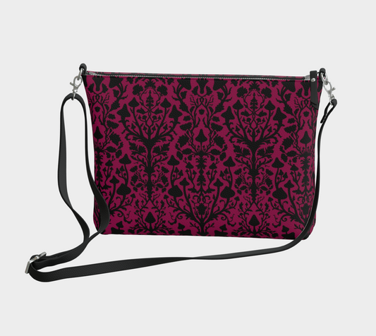 Vegan Leather Crossbody Bag - Mushroom Damask - Crimson Peak