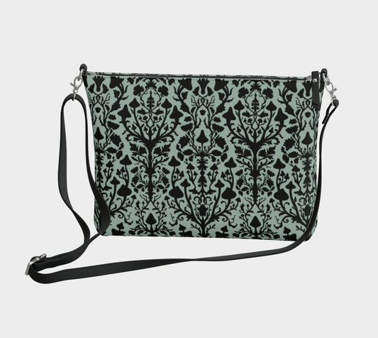 Vegan Leather Crossbody Bag - Mushroom Damask - Silverleaf