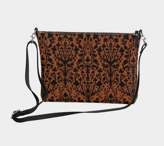 Vegan Leather Crossbody Bag - Mushroom Damask - Jackolantern