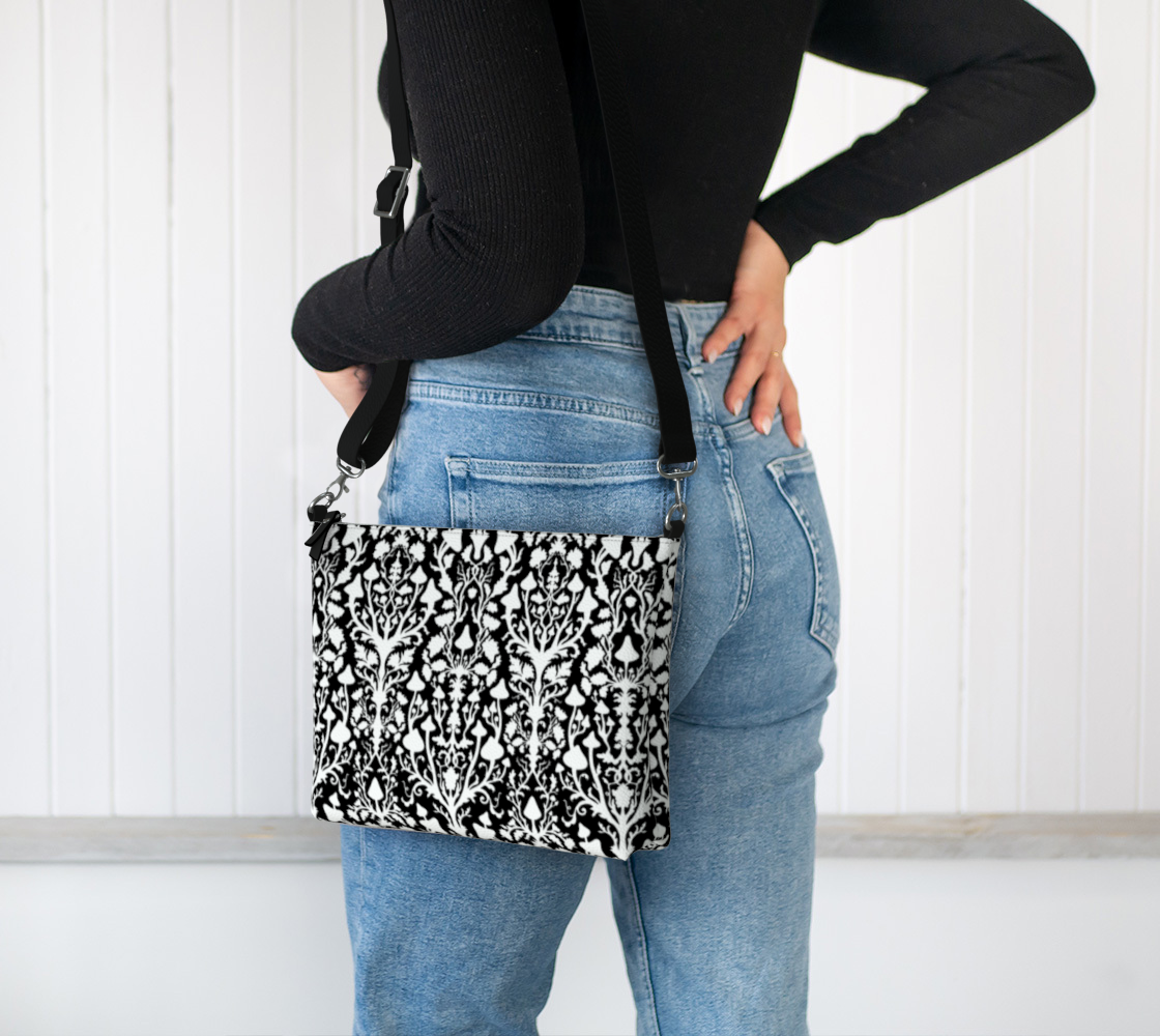 Vegan Leather Crossbody Bag - Mushroom Damask - Shadow Work