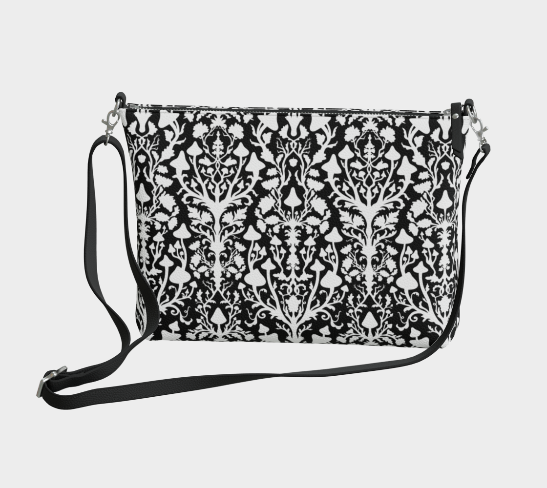 Vegan Leather Crossbody Bag - Mushroom Damask - Shadow Work